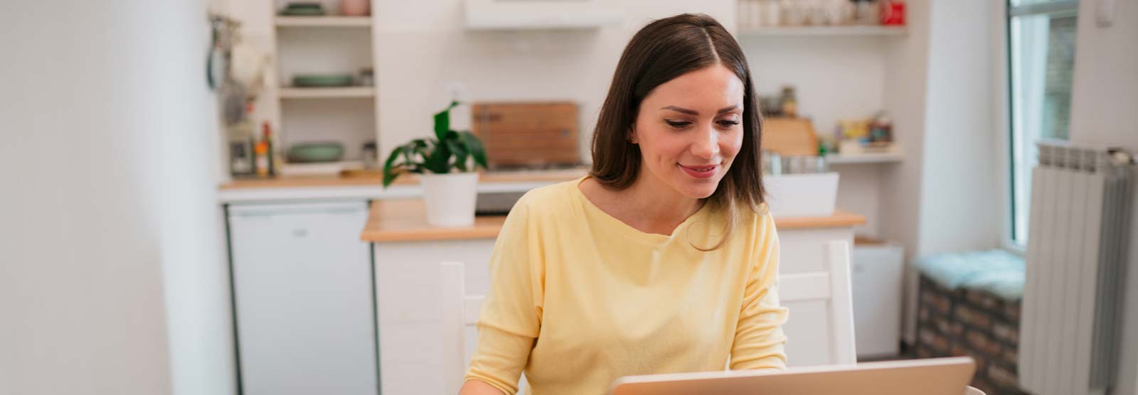 Lady using a laptop computer at home